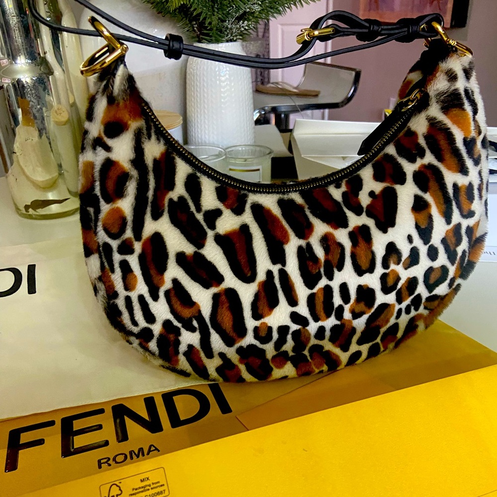 Fendi Fendigraphy Lamb Fur Animal Print Shoulder Bag